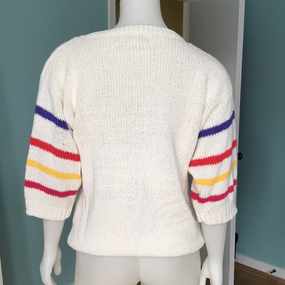 Vintage Barbra Sue floral abstract striped sweater size S - Picture 3 of 9